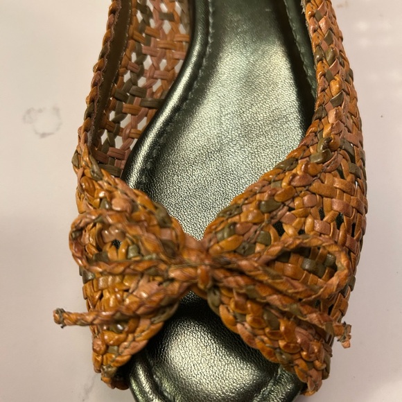 Frye Shoes - Frye Tan Woven Leather Flats with Bow Detail